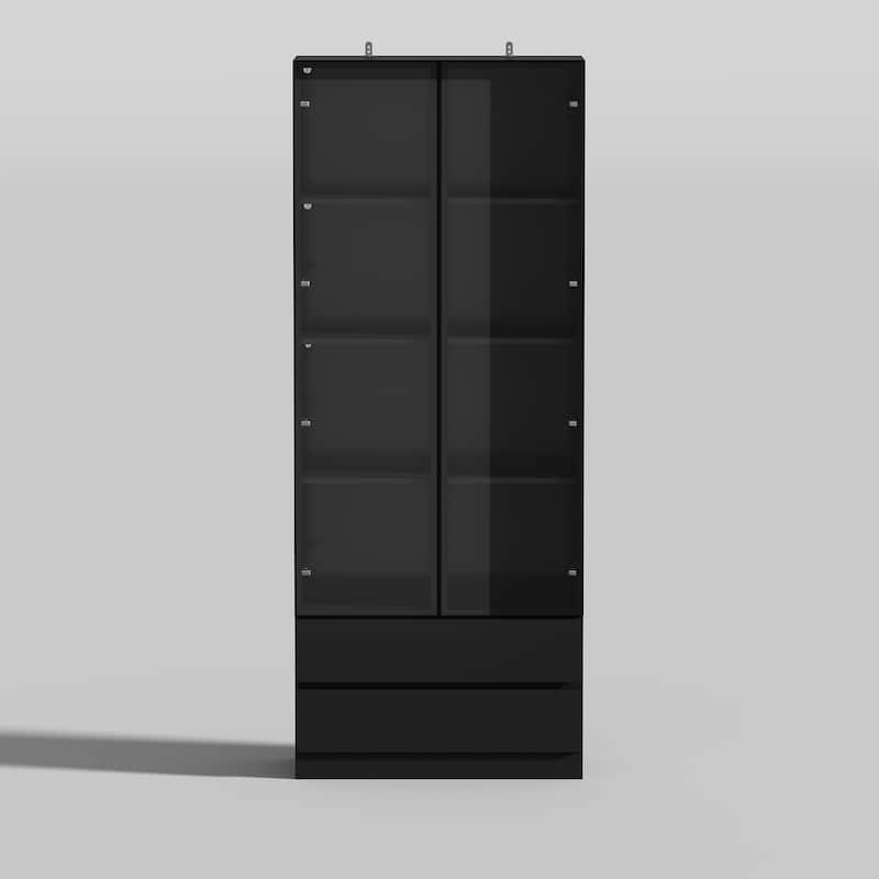 Sleek Modular Curio Wine Cabinet Storage Solution with Glass Doors