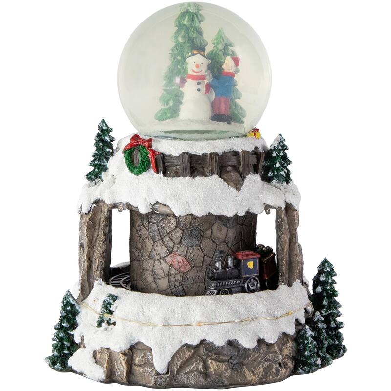 LED Lighted Animated and Musical Christmas Snowman and Train Snow Globe - 9.25"