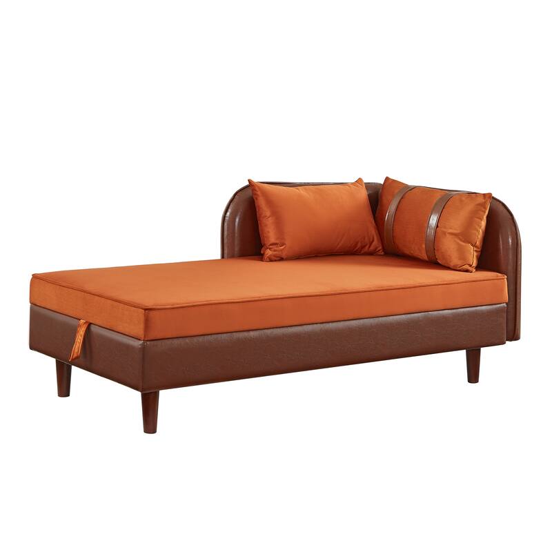 65" Storage Chaise Lounge Sofa with PU and Velvet Upholstery, Modern Sleeper Sofa with Hidden Storage