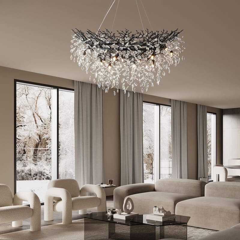 Modern Round Branch Crystal Chandelier, 600-1200mm Diameter, Marquise Cut Crystal Pendant Light