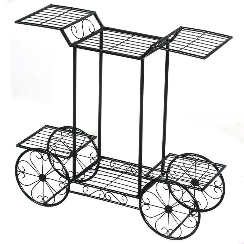 6-Tier Garden Cart Flower Rack with Metal Shelves for Indoor Outdoor - 32" x 10" x 30"(L x W x H)