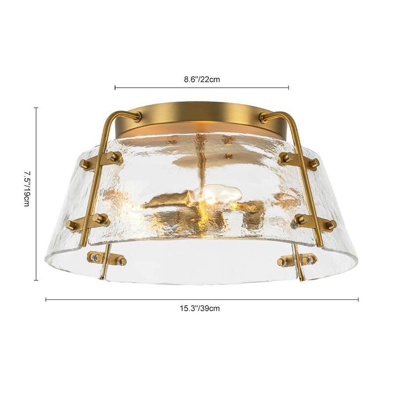 Traditional 3-Light Handmade Water Glass Semi-flush Mount - Brushed Brass
