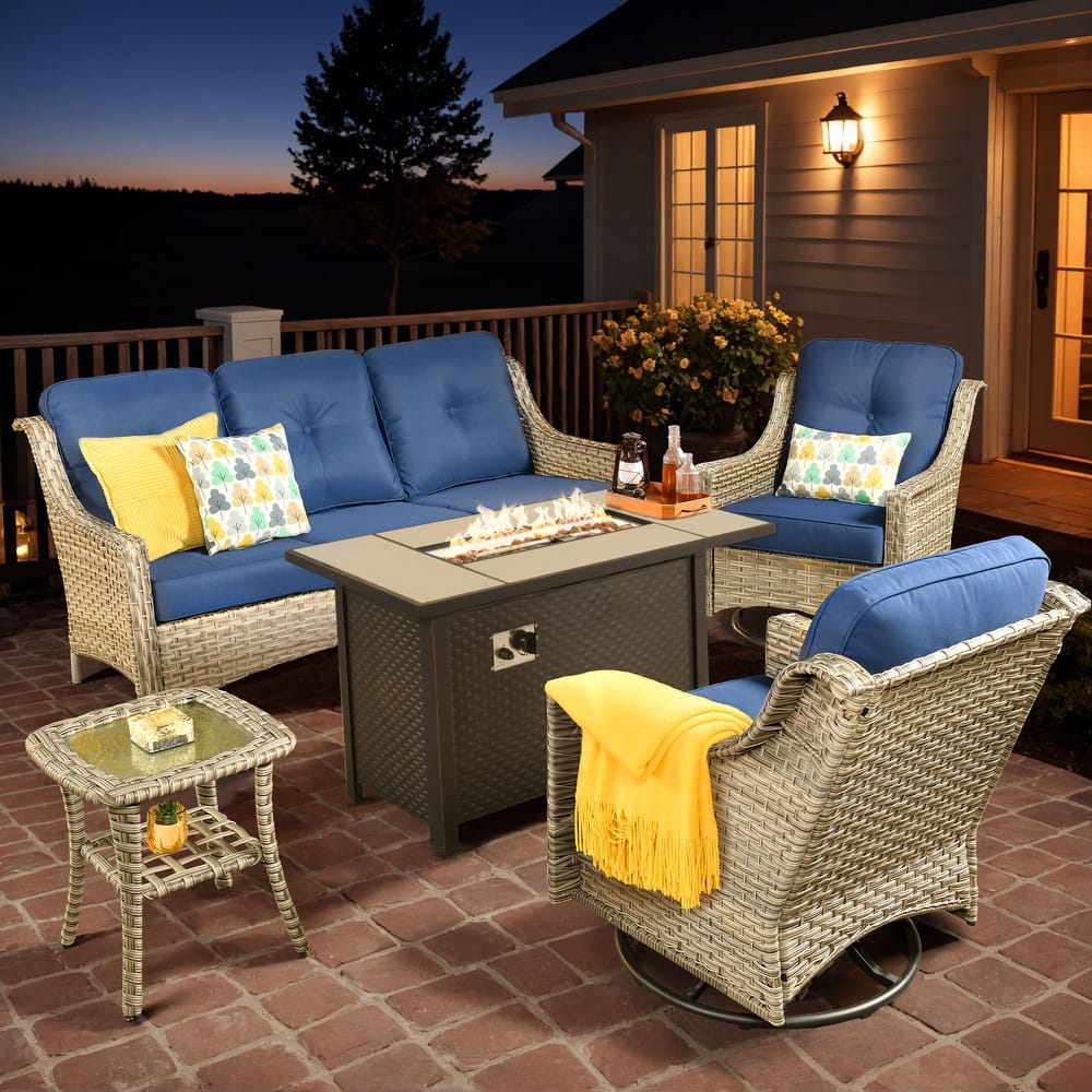 XIZZI Outdoor Wicker Furniture Patio Conversation Set with Fire Table