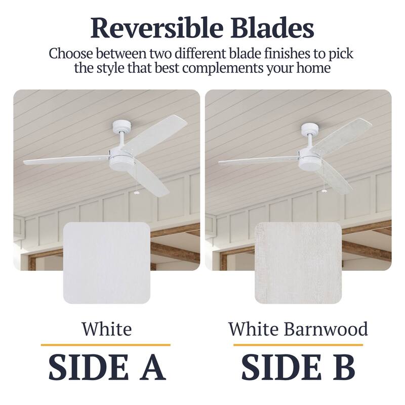 52" Prominence Home Journal White Contemporary Indoor/Outdoor Ceiling Fan with No Light, Pull Chain