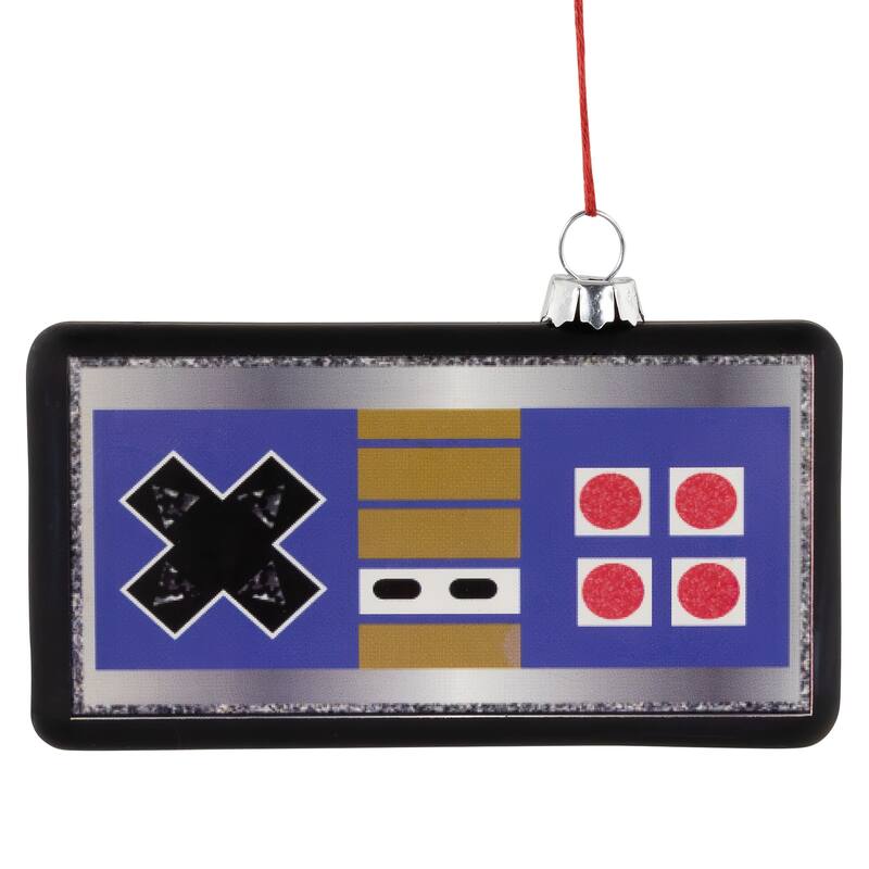 Retro Game Controller Glass Christmas Ornament - 4.25" - Multicolor