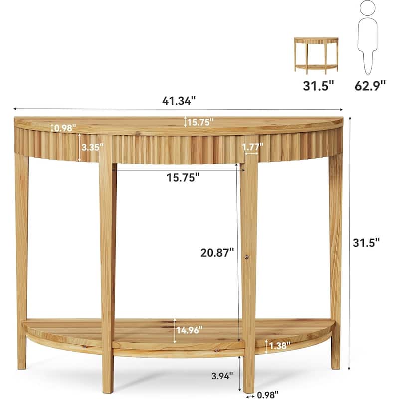 Solid Wood Fluted Console/Entryway Table with 2-Tier Storage Shelf