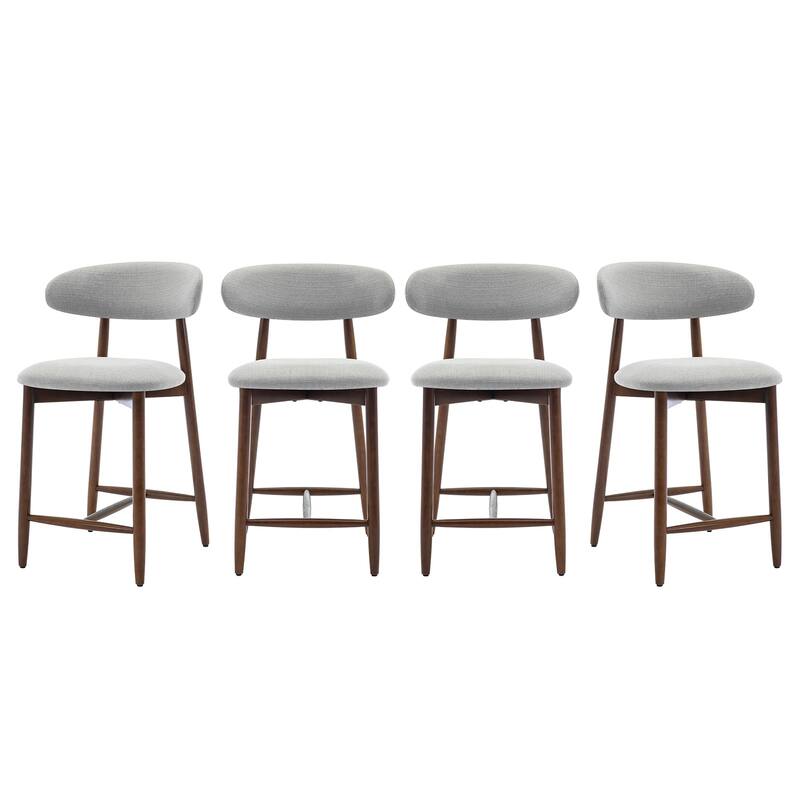 Mid-Century Modern Upholstered Bar Stools Counter Height Wooden Bar Chairs with Backrest Footrest