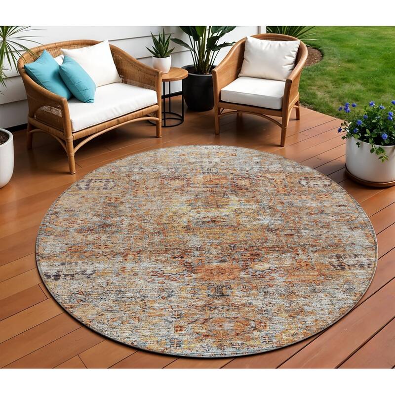 HomeRoots Floral Traditional Rectangle Outdoor Rug - 8' Round