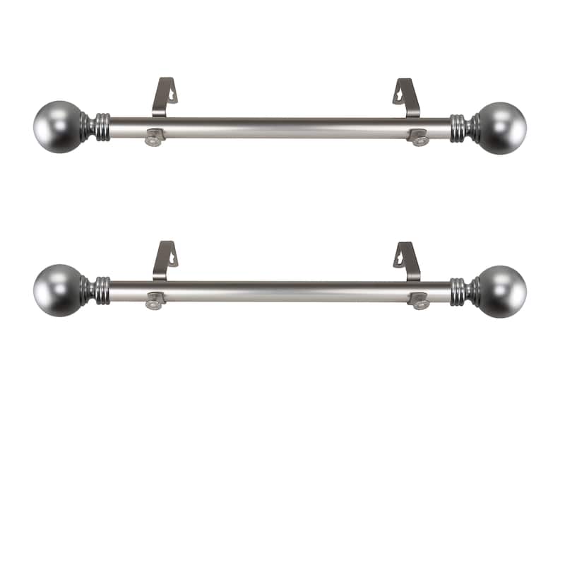 Side Curtain Rod Set - 1" Diameter, 12-20" Length - Includes Finials & Brackets (2 Rods) - 20