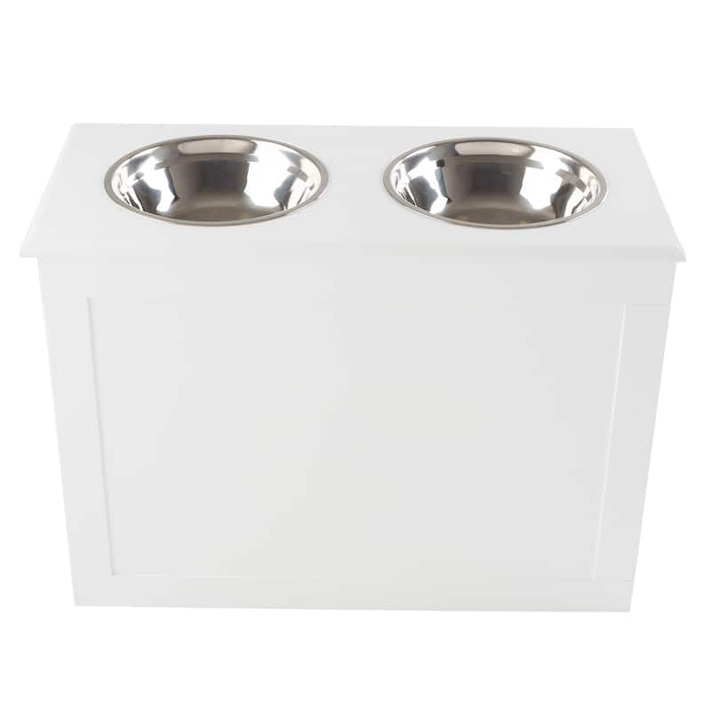 Petmaker White Elevated Dog Food and Water Bowls with Storage Space