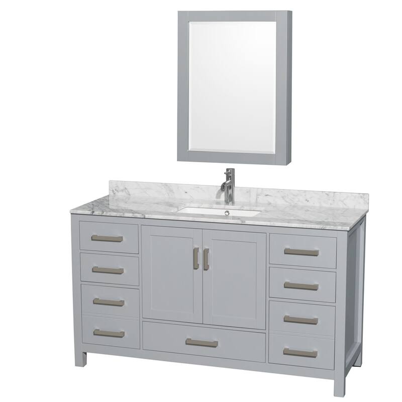 Wyndham Collection WCS141460SUNSMED Sheffield 60" Free Standing Single - Gray / White Carrara Marble Top / Brushed Chrome - Steel Finish