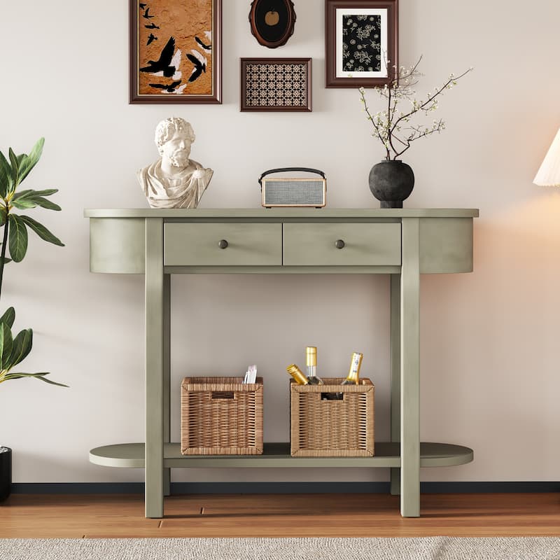 Elegant Retro Console Table with Curved Design and Smooth Glaze
