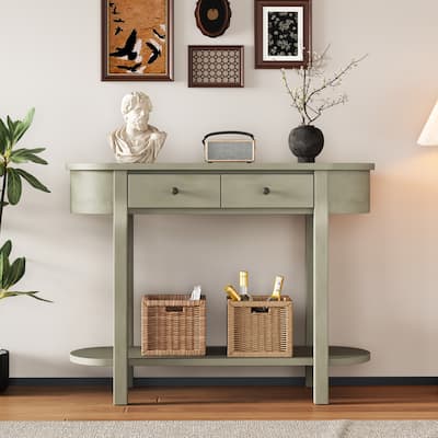 Elegant Vintage Console Table Featuring a Graceful Curved Design and Premium Glossy Finish– Perfect for Entryways, Living Rooms.