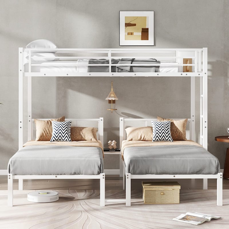 Twin Size Detachable Triple Bunk Bed Frame, Twin XL over Twin & Twin Bunk Bed for 3, Heavy Duty Metal Triple Bunk Bed Frame - White - Twin XL