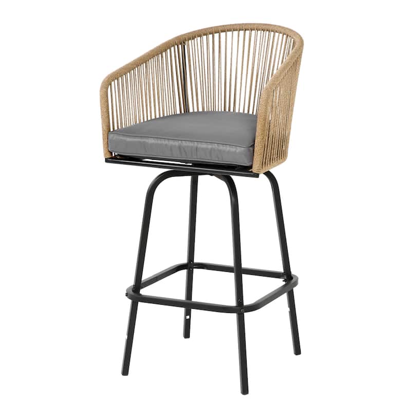 Patio Bar Table and Swivel Chairs Set with Metal Frame (Set of 3)