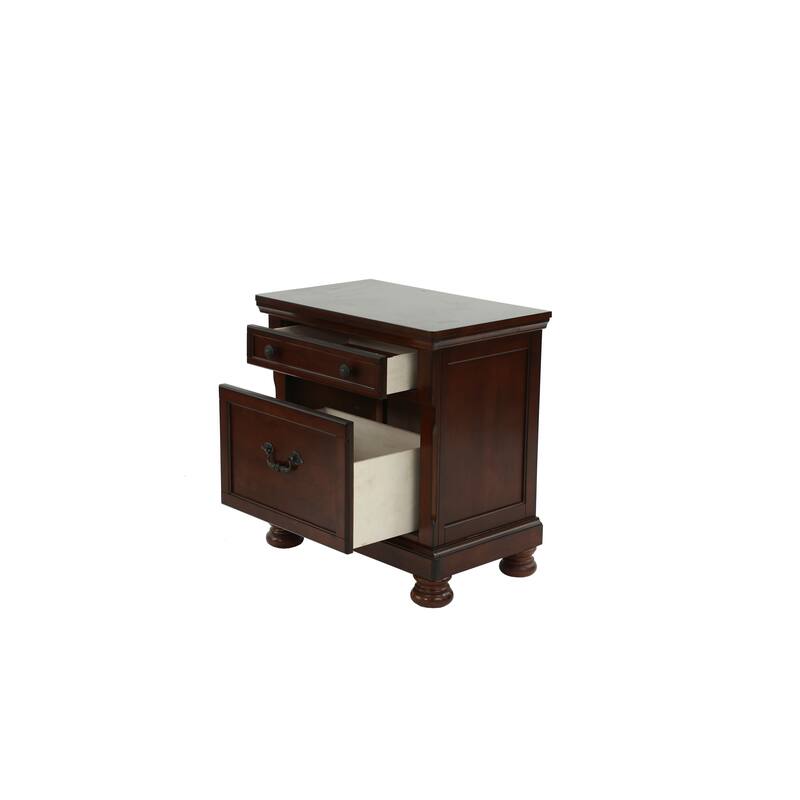 Antique Cherry Wood Nightstand, 2-Drawer Bedside Table for Bedroom, Elegant Traditional Style