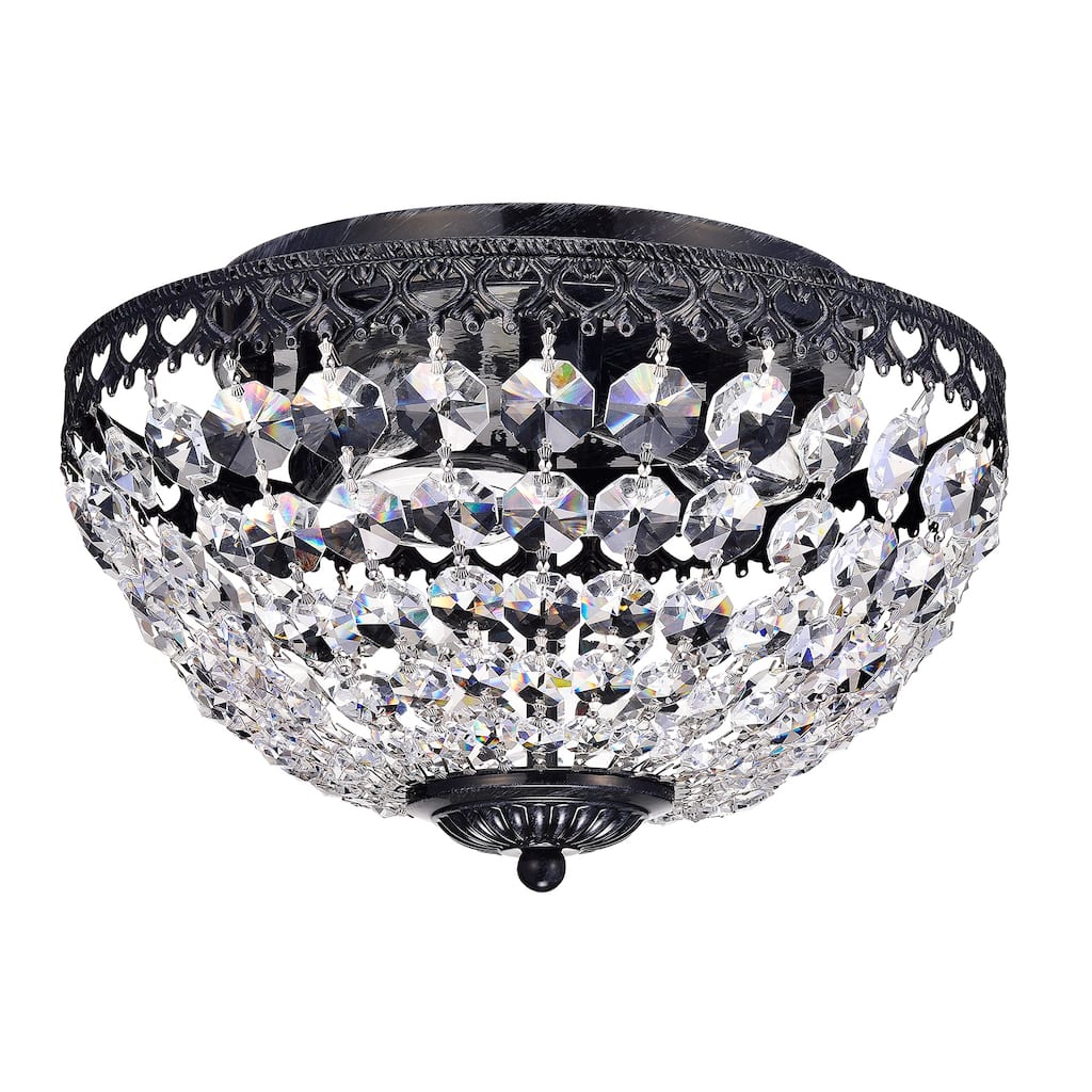 Antique Black 3-Lights Bowl Shaped Crystal Flush Mount