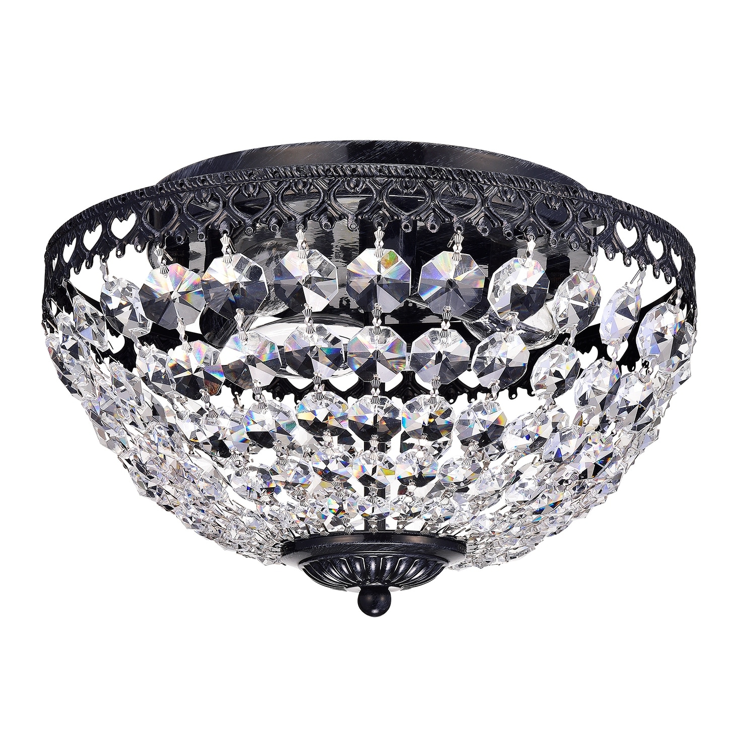 Antique Black 3-Lights Bowl Shaped Crystal Flush Mount