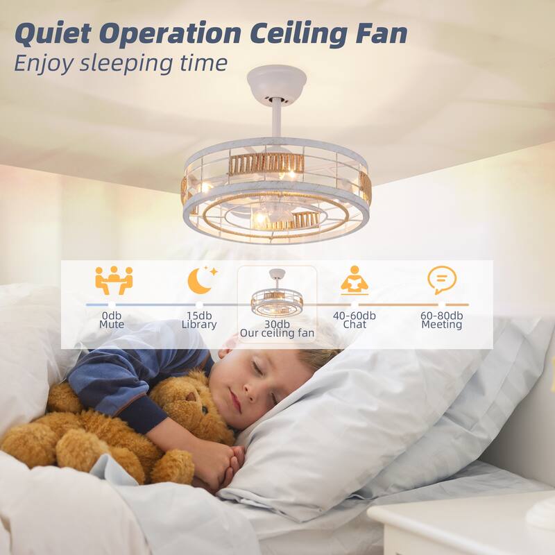 18 in. Indoor Caged Ceiling Fan with Lights, Reversible DC Motor and Remote Control for Small Bedroom