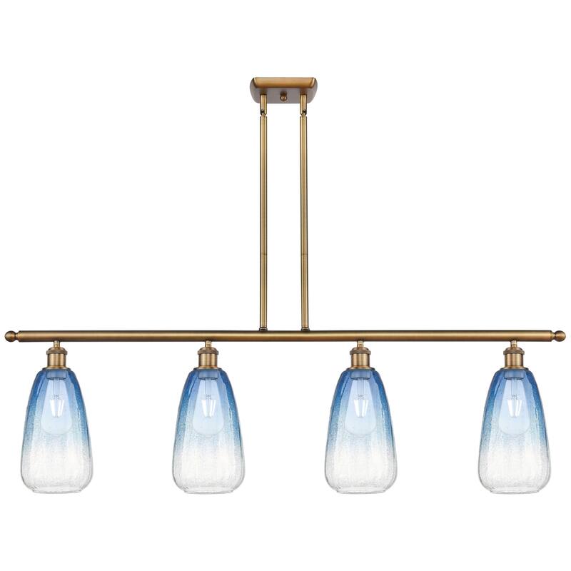Innovations Lighting Endless Possibilities Ballston - Brookhaven Almond - 4 Light 48" Stem Hung Island Light - Brushed Brass/Sapphire Blue