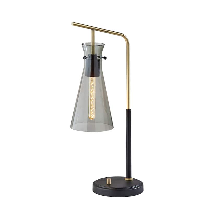 HomeRoots 24" Black and Gold Metal Desk Lamp With Light Gray Cone Shade - 7' X '24' X '12
