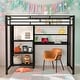preview thumbnail 14 of 24, Full Size Loft Bed with Desk and Whiteboard, Metal Loft Bed with 3 Shelves and Ladder,White-Painted Steel Frame Black