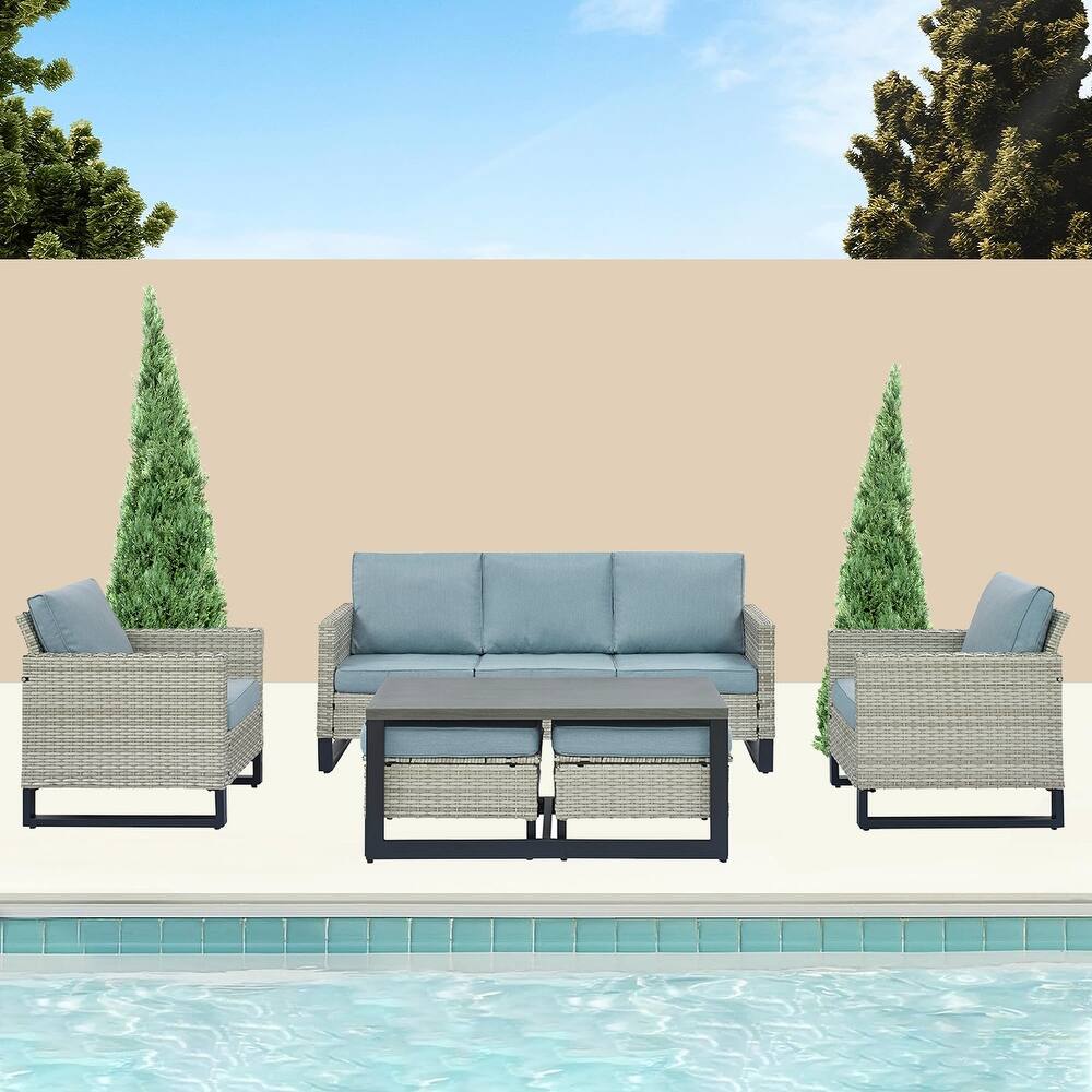 6 Piece Outdoor Sofa with Chair with Ottoman Set