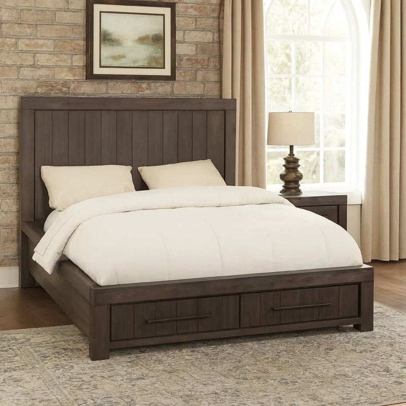 Adan California King Storage Bed, Panel Design, 2 Drawers, Gray Brown
