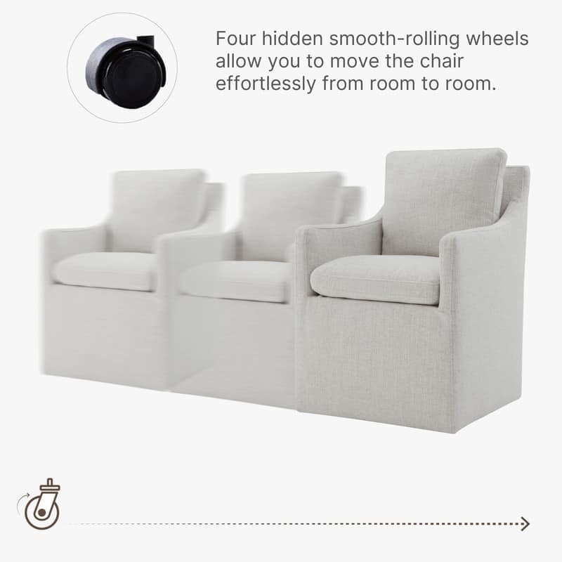 Hailey Dining Arm Chair with Caster Wheels Fabric Fully Assembled