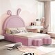 preview thumbnail 37 of 42, Velvet Upholstered Rabbit-Shape Princess Bed, Cute Platform Bed w2 Storage Stools & Headboard & Footboard for Kids