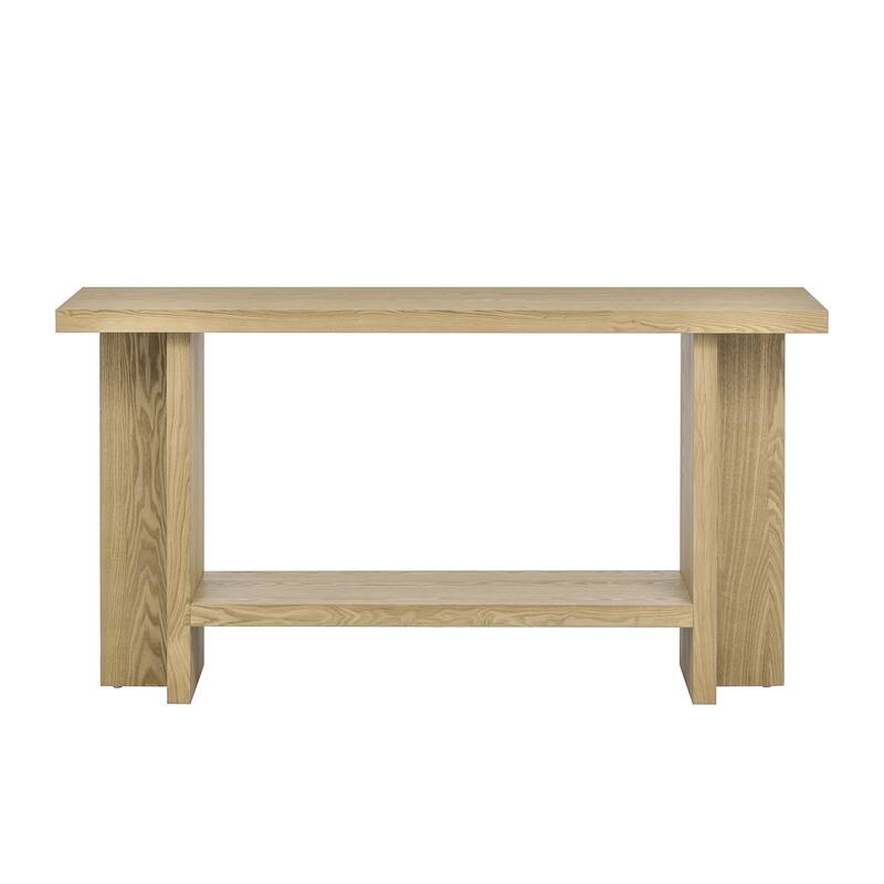 60" Console Table with T-Leg Base & Ash Veneer, Modern Style