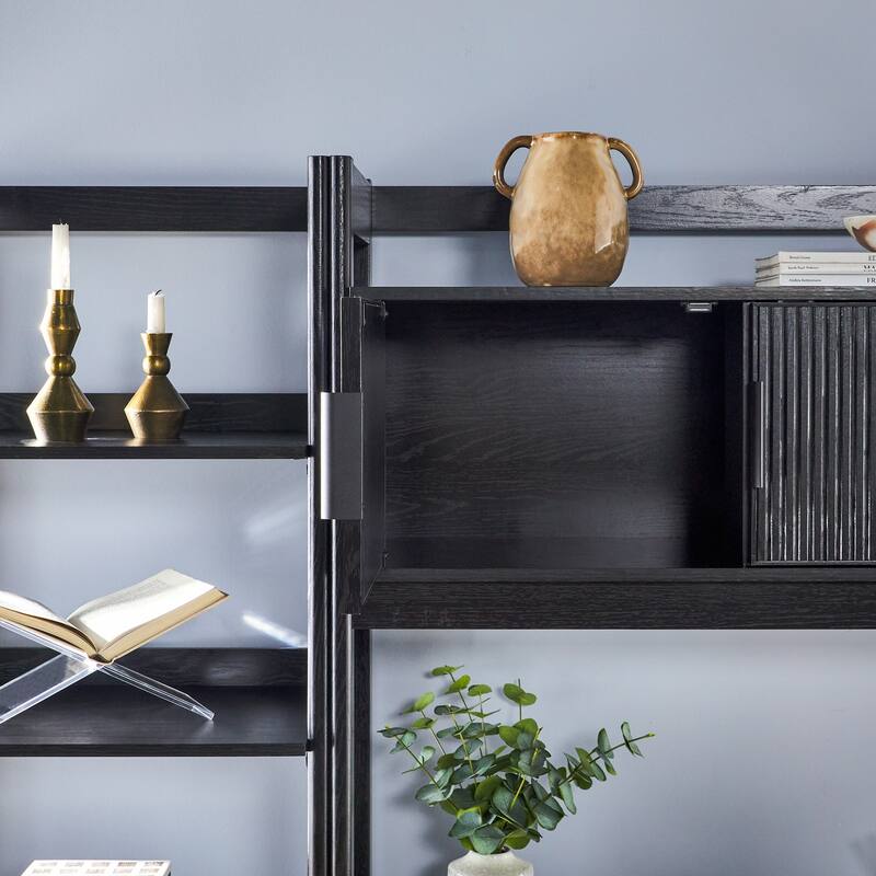 Walker Edison Hutch Desk with 2 Narrow Bookcases