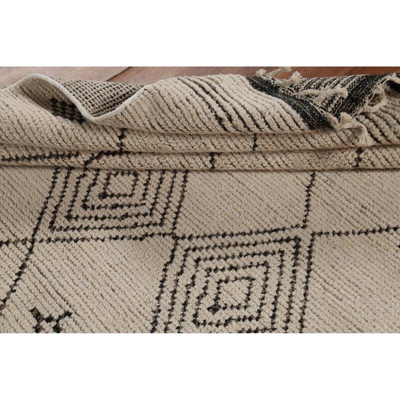 Trellis Moroccan Area Rug Hand-Knotted Geometric Beige Wool Carpet - 5'1"x 8'8"