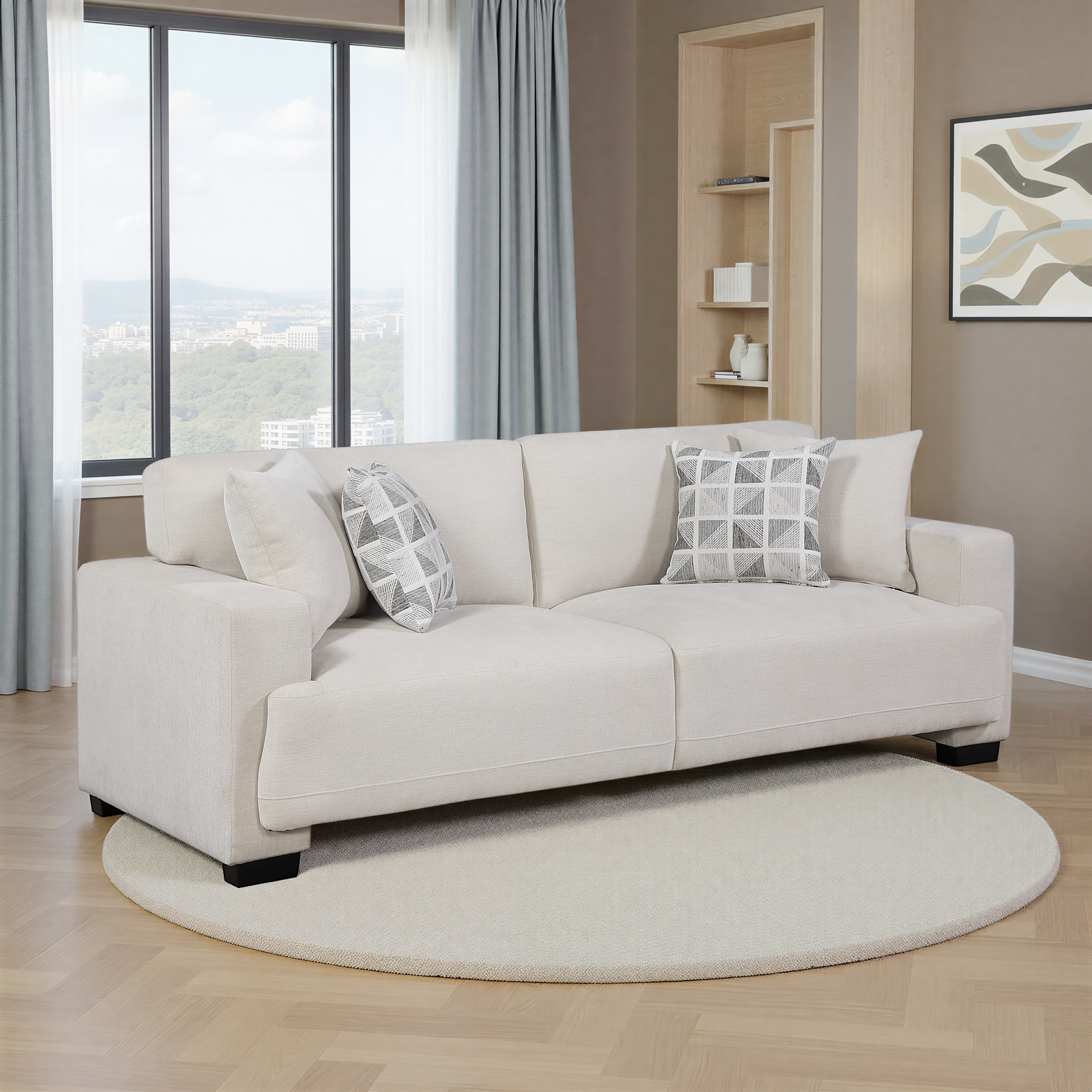 Orbis 90.5" Chenille Living Room Sofa with Four Pillows