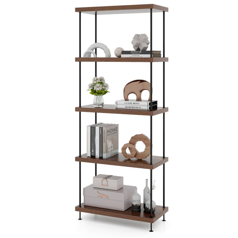 Gymax 5-Tier Multipurpose Display Rack Freestanding Bookshelf w/ Metal - Brown