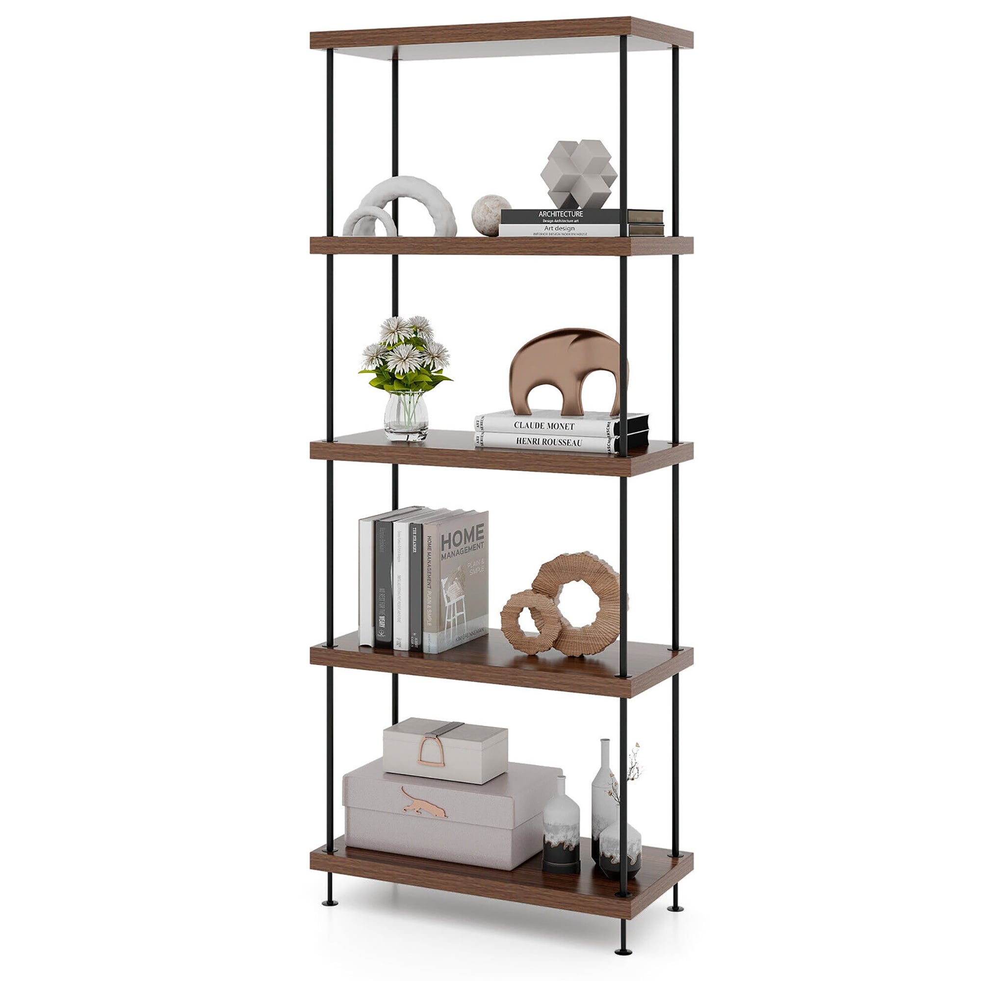 Gymax 5-Tier Multipurpose Display Rack Freestanding Bookshelf w/ Metal