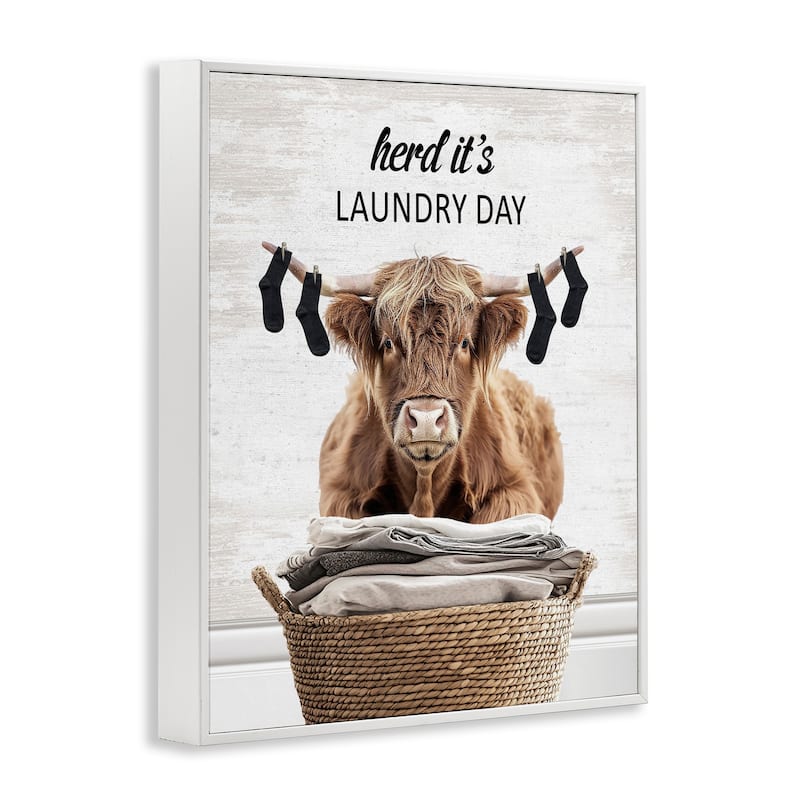 Stupell Laundry Cattle with Hanging Socks Framed Giclee Art Design By Lettered and Lined