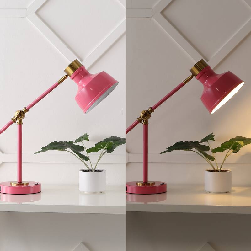 Odile 18.5" Classic Farmhouse Adjustable Cantilever LED Task Lamp with USB Charging Port, by JONATHAN Y