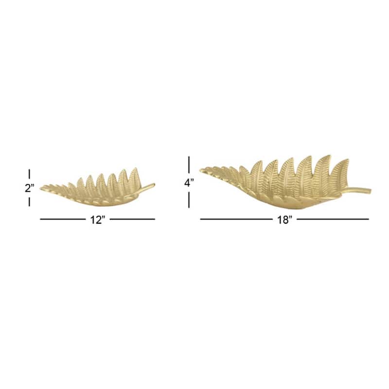 Aluminum Metal Leaf Tray - Set of 2 Gold - Roche River Decor - 11"W x 18"L x 4"H