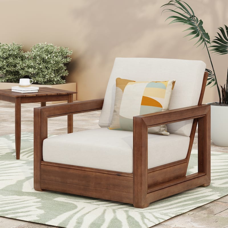 Westchester Acacia Wood Outdoor Club Chair with Cushion by Christopher Knight Home - Mocha+Beige