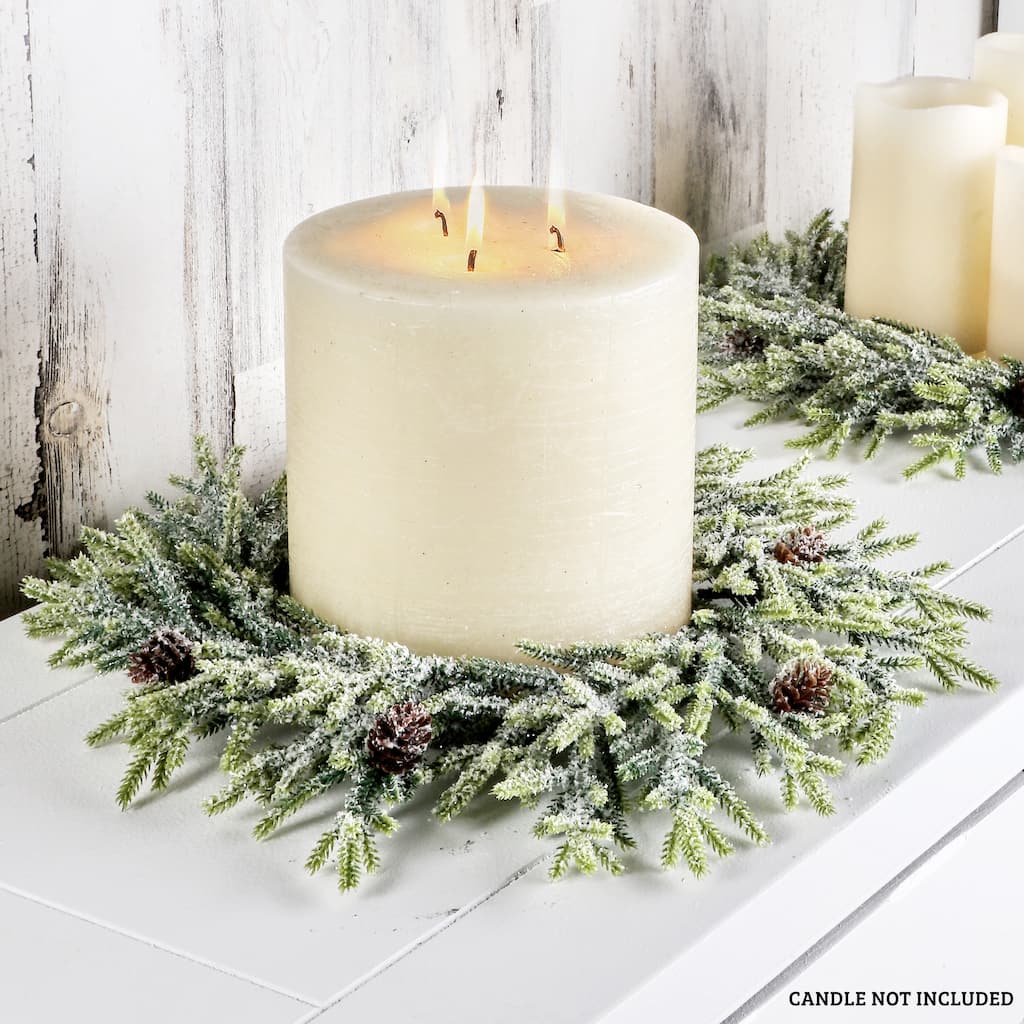 13" Frost Mini Fir W/Cones Candlering