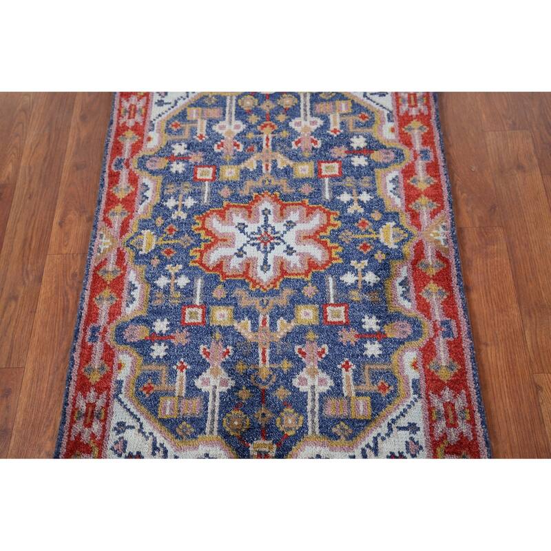 Blue Kazak Indian Accent Rug Hand-Knotted Wool Carpet - 2'0" x 3'0"