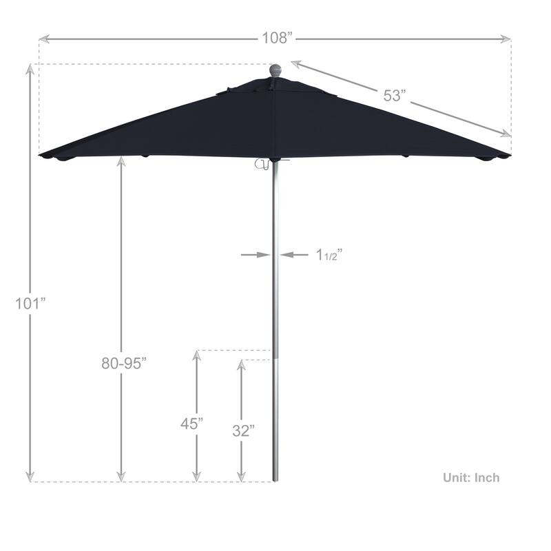 California Umbrella 9' Rd. Aluminum Frame, Fiberglass Rib Patio Umbrella, Push Open,Anodized Silver Finish, Sunbrella Fabric