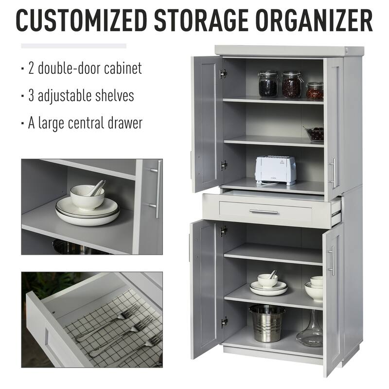 HOMCOM Modern Kitchen Pantry Freestanding Cabinet Cupboard - 30" W x 15.75" D x 72" H