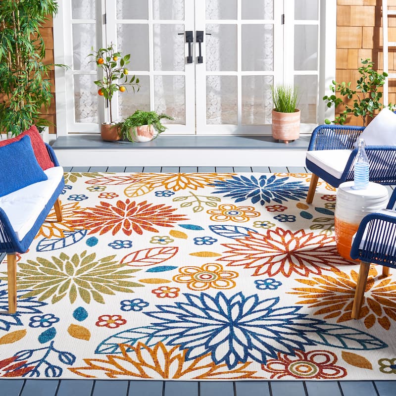 SAFAVIEH Cabana Laurel Indoor/ Outdoor Waterproof Patio Floral Rug - 8' x 10' - Creme/Red