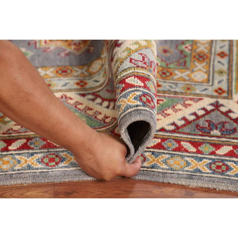 Traditional Grey Kazak Area Rug Handmade Wool Carpet - 5'1" x 6'11"