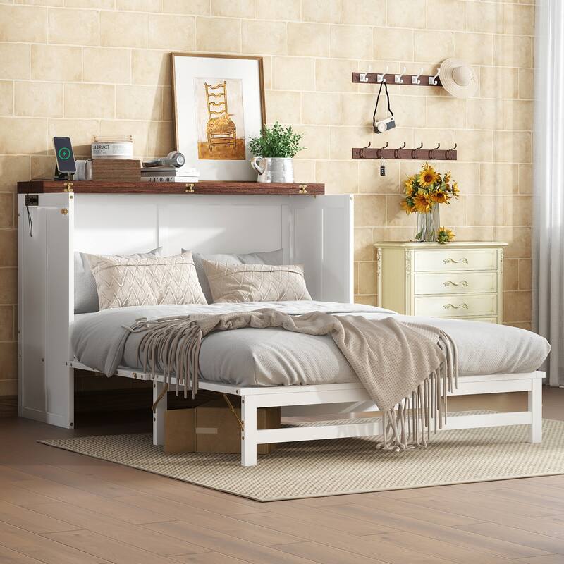 Solid Pine Murphy Bed - Walnut,White