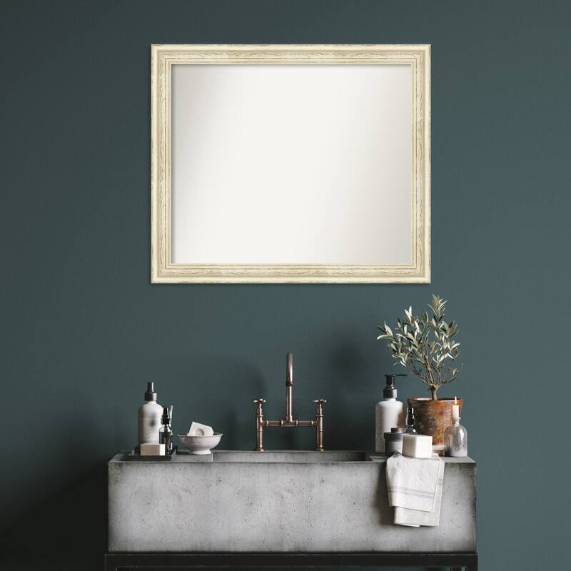 Country White Wash Framed Non-Beveled Custom Wall Mirror, Bathroom Vanity Mirror