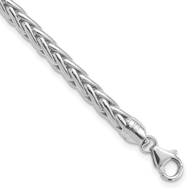 Curata 14k White Gold Hollow Fancy Lobster Closure Polished Wheat Chain Bracelet 8.5 Inch