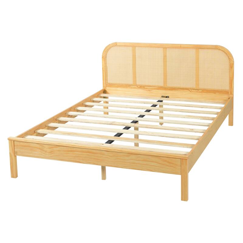 Christopher Knight Home - Boho Solid Wood Bed Frame with Rattan Headboard